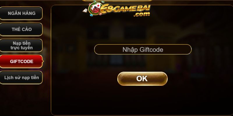 Nạp tiền qua giftcode tại 68 game bài