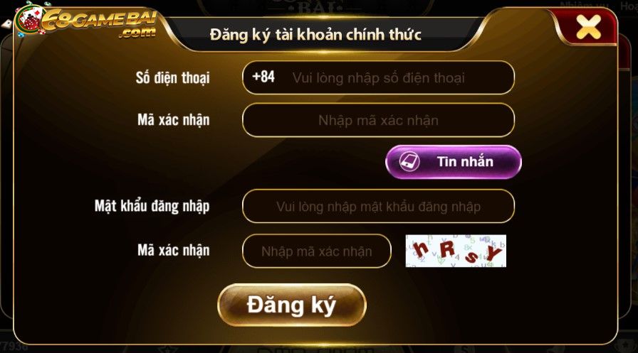 Anh em điền các thông tin để đăng ký tài khoản tại 68 game bài