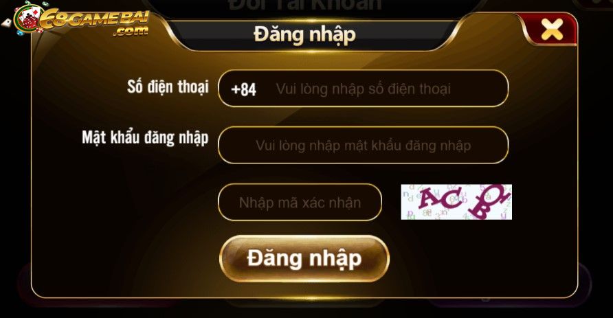 Người chơi điền các thông tin để đăng nhập vào 68gamebai