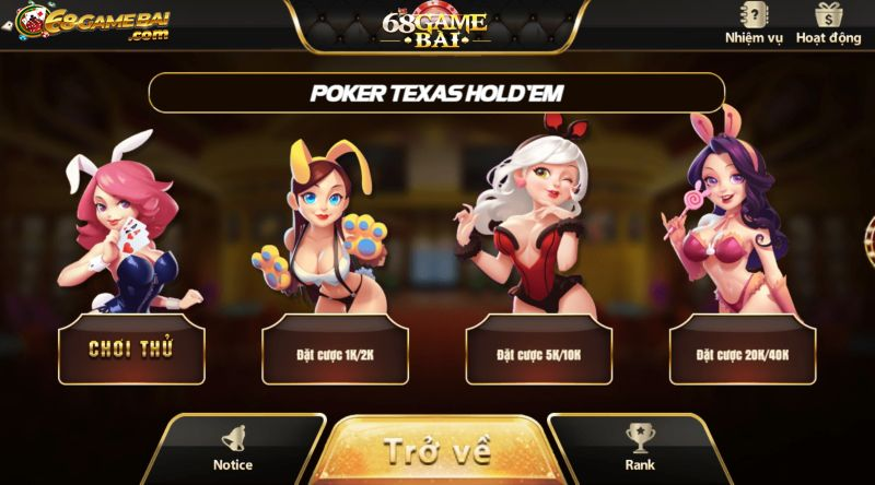 Hướng dẫn cách chơi Poker Texas Hold'em 68gamebai