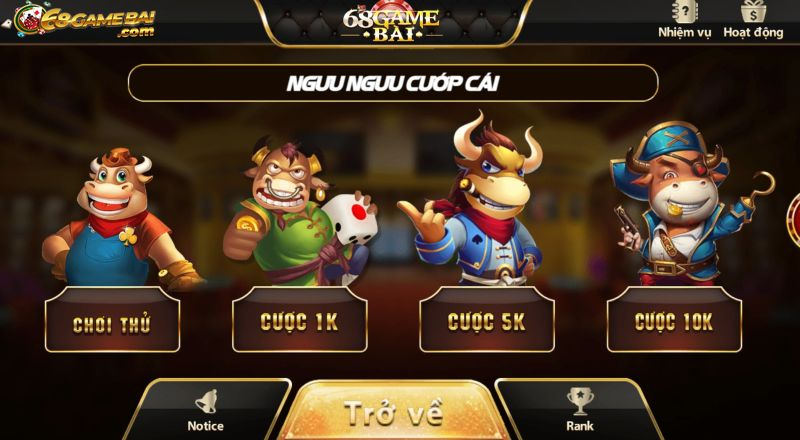 Hướng dẫn cách chơi ngưu ngưu cướp cái tại 68game bài