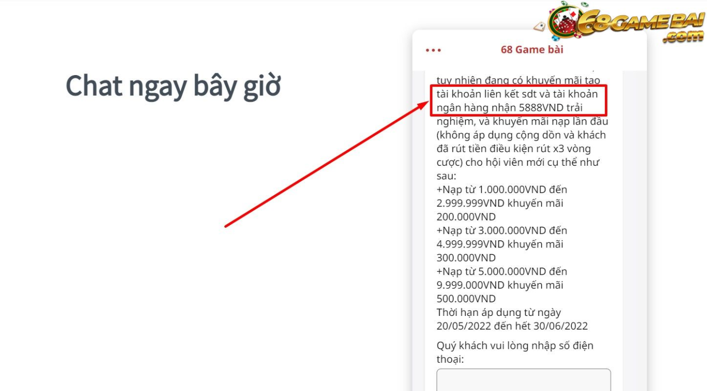Khuyến mãi 68gamebai dành cho người chơi liên kết số điện thoại và tài khoản ngân hàng
