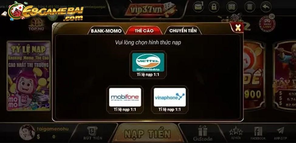 Hướng dẫn nạp tiền tài khoản Vip37vn Fun