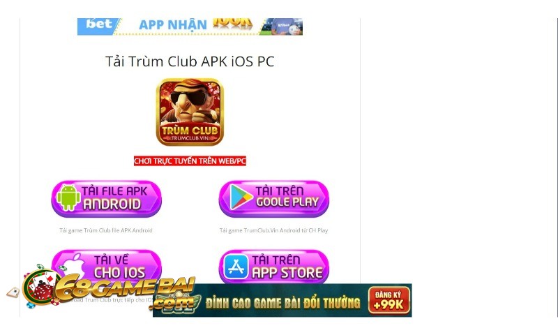 Tải Trùm club Apk/Ios/Pc trên CH Play/Appstore