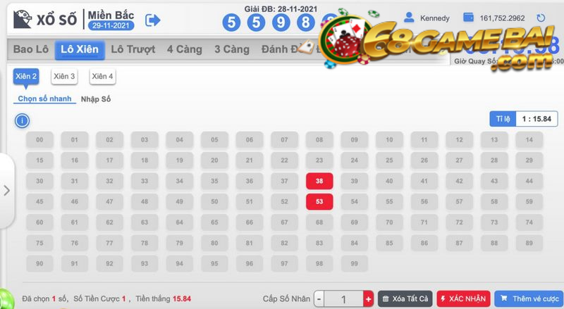 Giao diện chốt số app Gi8