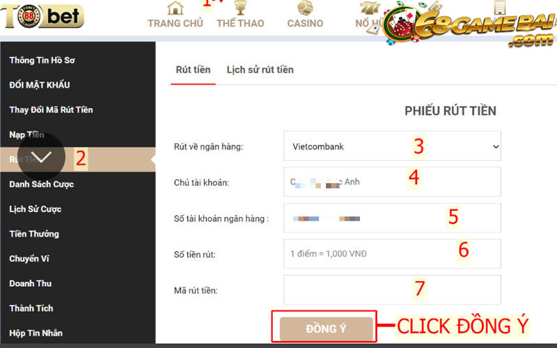 Rút tiền từ nhà cái Bet88 về tài khoản