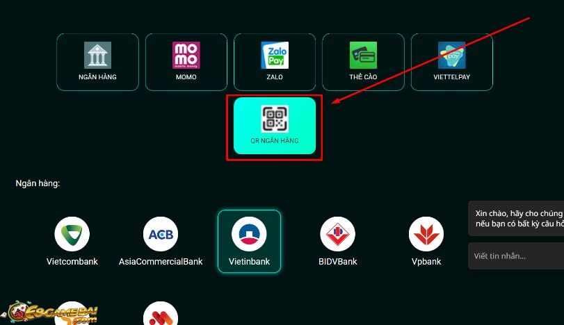 Nạp tiền trực tuyến QR ngân hàng