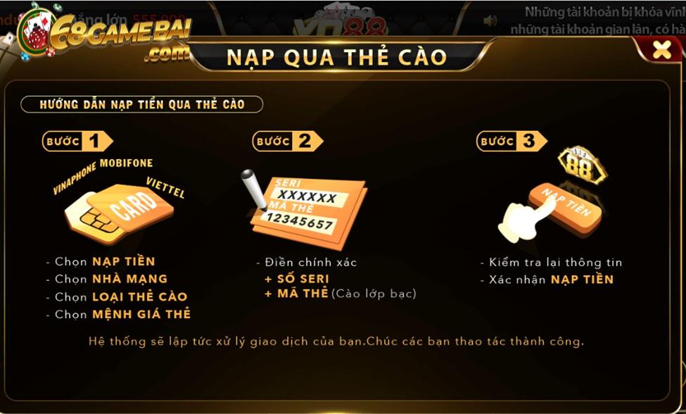 Nạp tiền Yo88 qua Thẻ cào