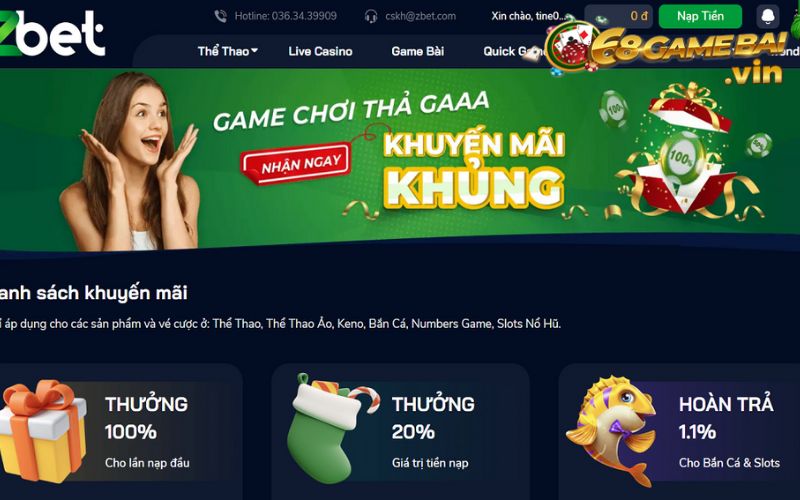 Zbetvn - Khuyến mãi hấp dẫn chỉ có tại Zbet