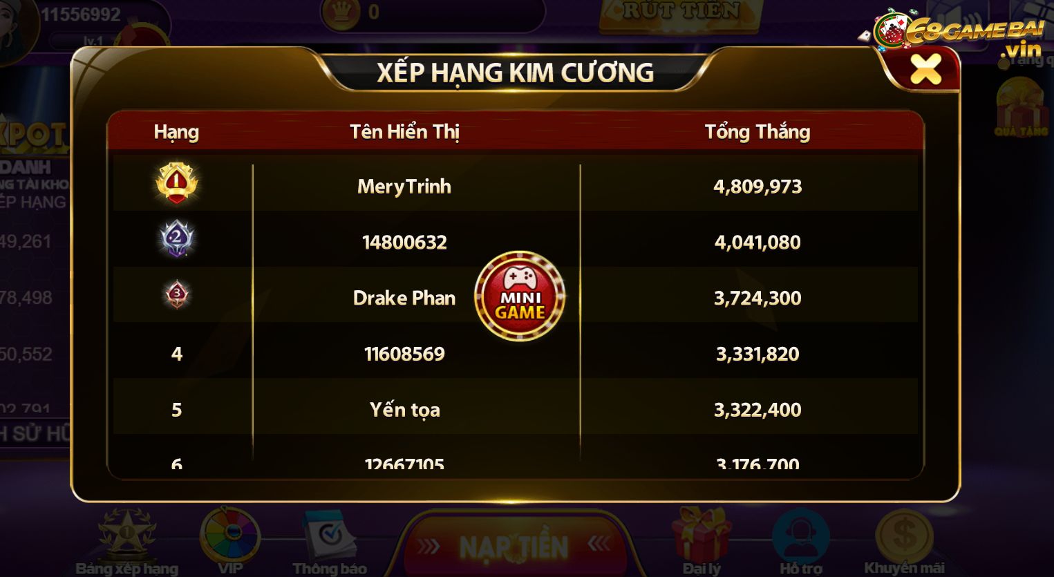 Game kim cương tại 68gamebai có tỉ lệ đổi thưởng cao