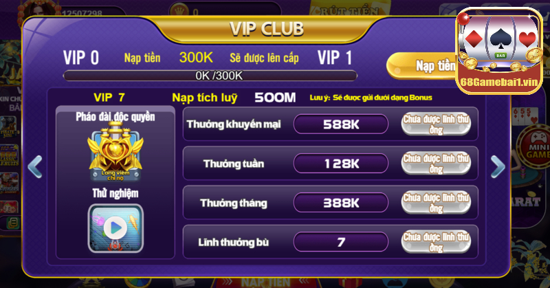 Hướng dẫn đăng ký Chế độ vip 68 game bài
