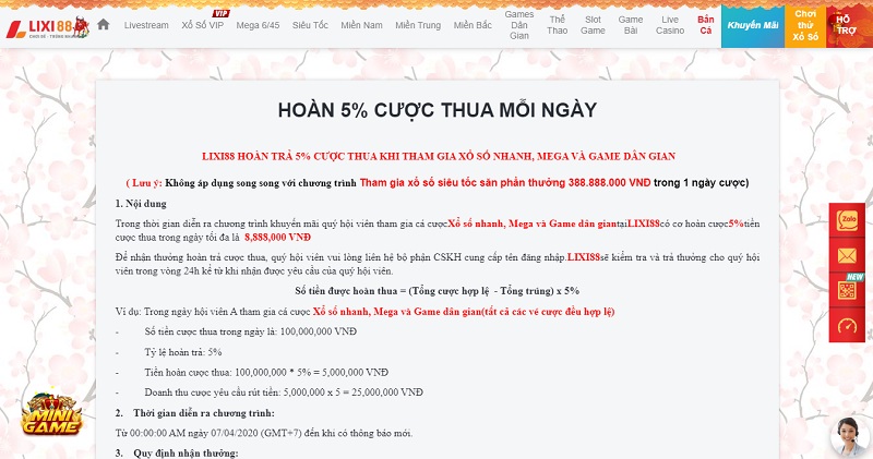 Hưởng ưu đãi hoàn trả cược thua cực đỉnh lên đến 5%