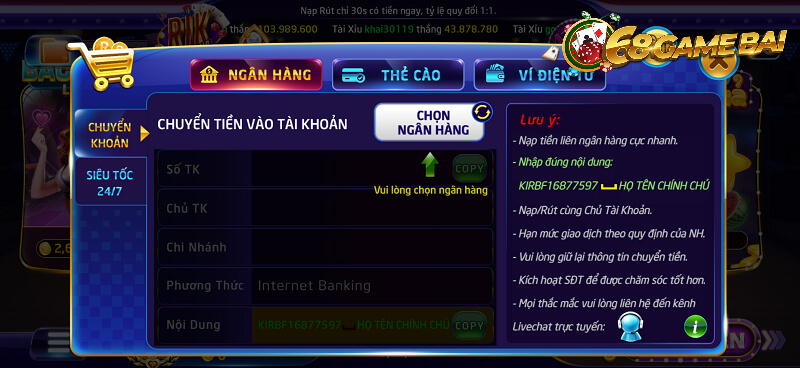 Nhiều phương thức nạp tiền vào tài khoản của cổng game